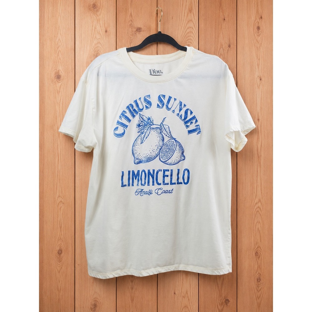 Cream Citrus Sunset Limoncello Lemon Graphic Cotton T‎ Shirt Womens XL Oversized